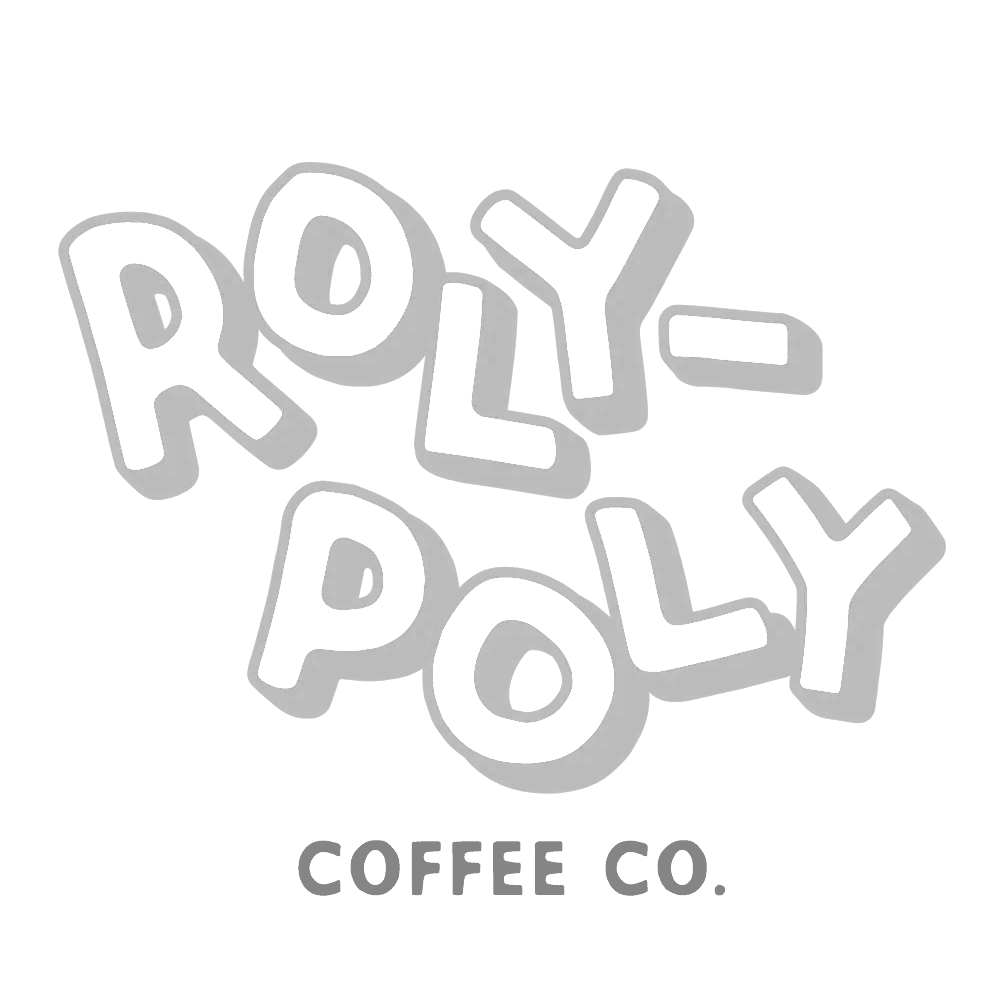 Roly-Poly Coffee Co. logo in gray and white.
