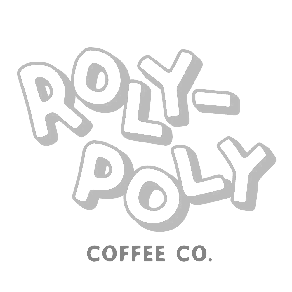 Roly-Poly Coffee Co. logo in gray and white.